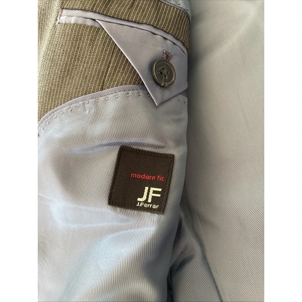 J Ferrar‎ Jacket Mens 42R Woven Blazer 2 Button Suit Coat Gray Pinstripe Modern